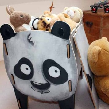 Tabouret- Coffre de rangement "Panda" en bois recyclé. WERKHAUS.
