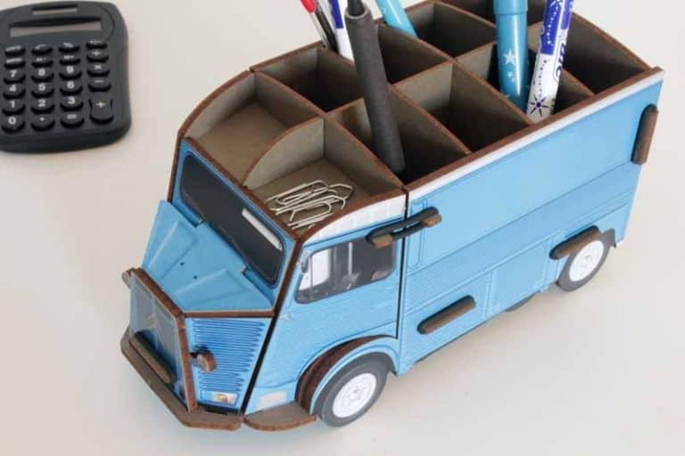 Pot à crayons Citroën HY bleu en bois recyclé. WERKHAUS