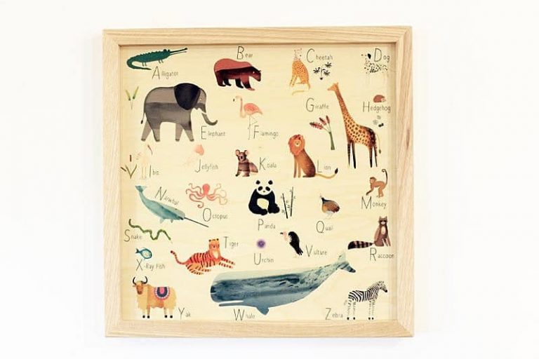 ABC-Poster + cadre en bois d'érable du Jura. 30 x 30 cm. FRANCE.