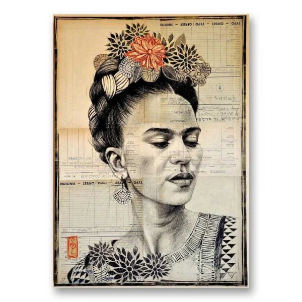 "Frida N&B". Reproduction signée, sur Papier d'art. Stéphanie Ledoux.