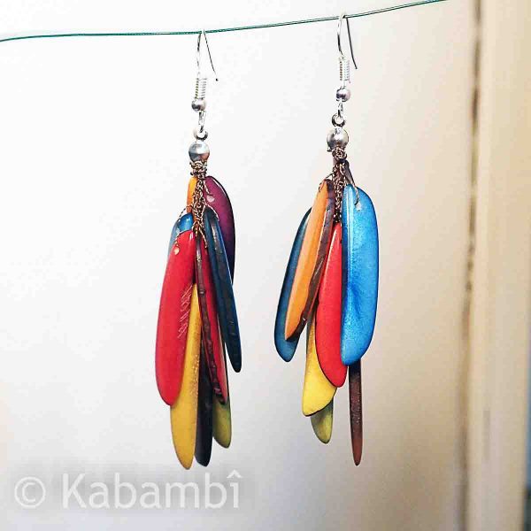 Boucles d'oreilles Flamme multicolore en Tagua
