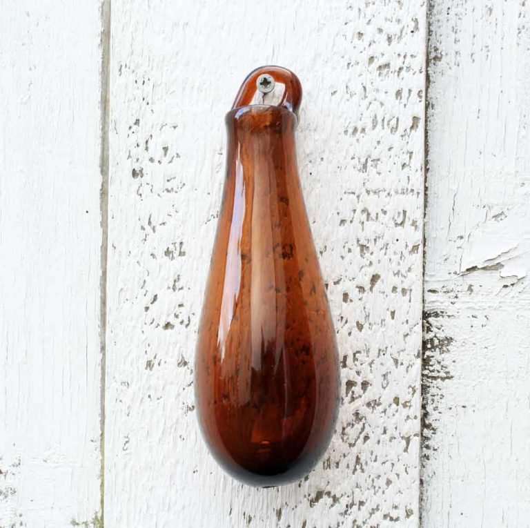 Vase "goutte" soliflore ambre en verre à suspendre, fait main.
