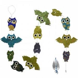 Guirlande hiboux "Emeraude" en papier lokta. Lamali.