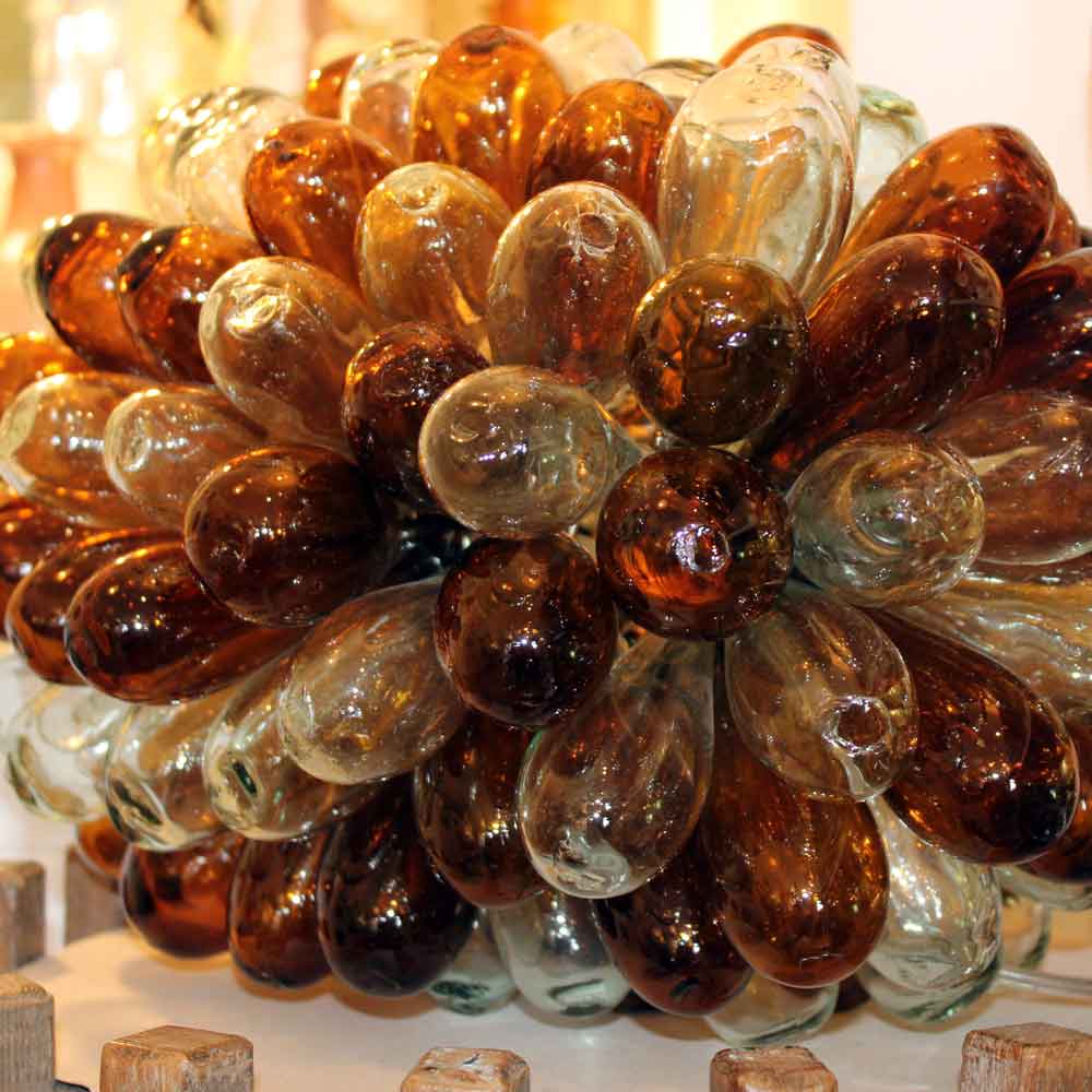 Lampe grappe Baladi T2 ambre et transparente. Soufflée à la bouche.