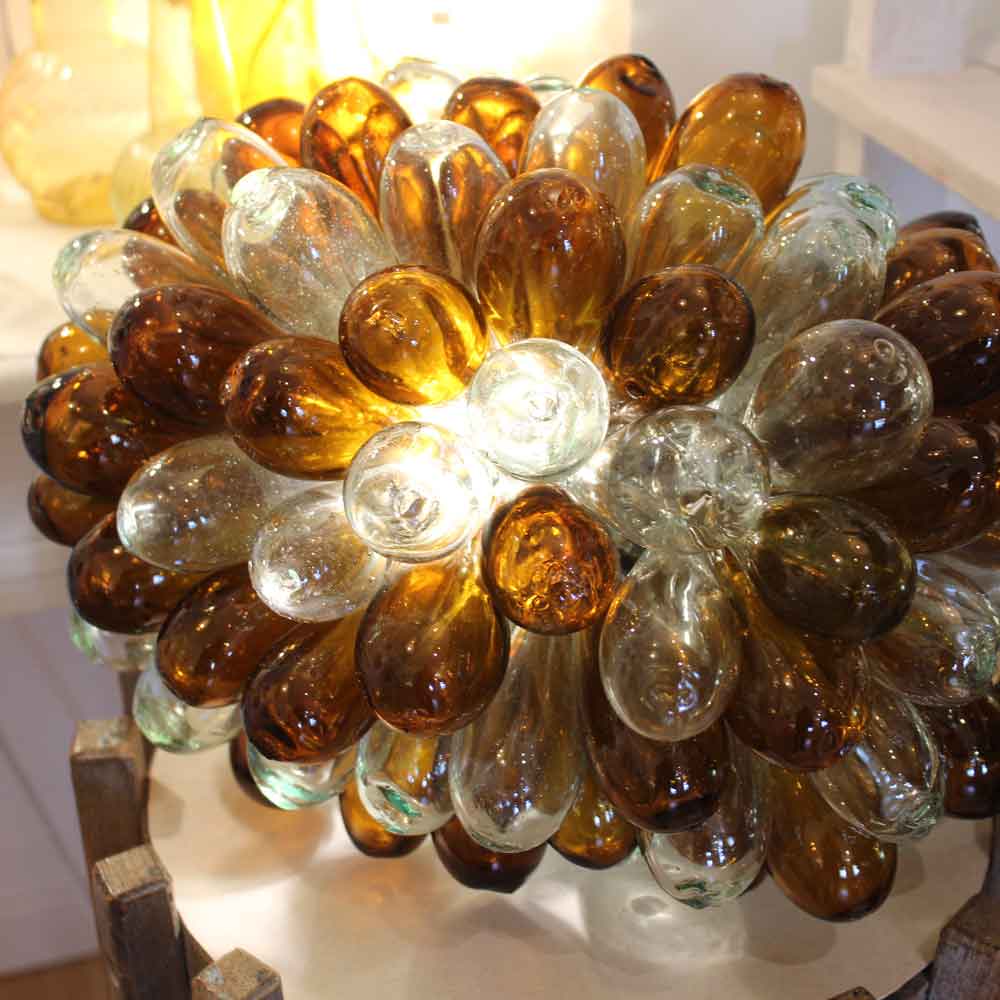 Lampe grappe Baladi T2 ambre et transparente. Soufflée à la bouche.