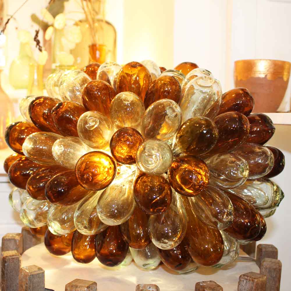 Lampe grappe Baladi T2 ambre et transparente. Soufflée à la bouche.