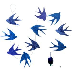 Lamali: Guirlande "Hirondelles Blue Note" en papier Lokta.